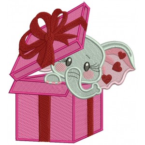 Cute Little Elephant Hiding in a Gift Box Filled Machine Embroidery Design Digitized Pattern
